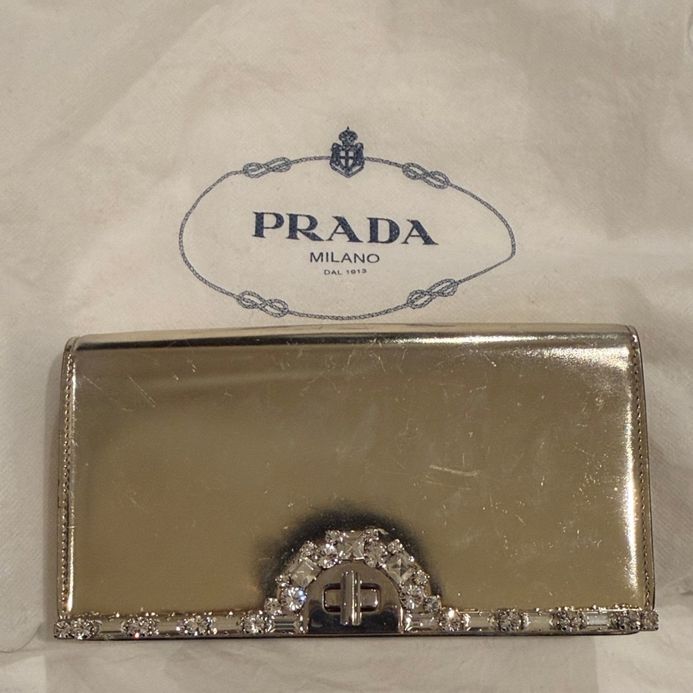 Prada Gold Clutch with Crystal Accents